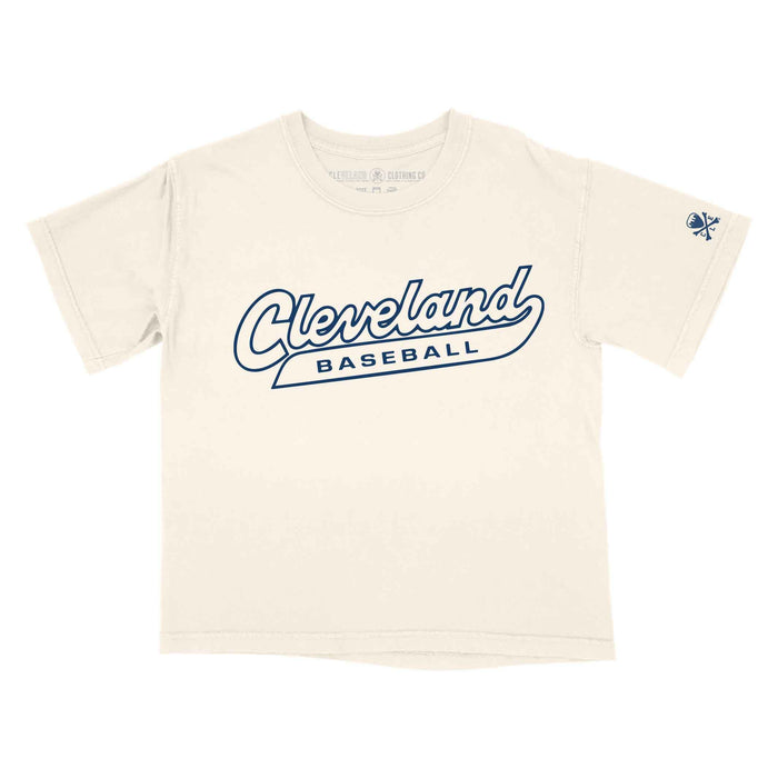 Cleveland Baseball Script - Womens Boxy Crop T-shirt