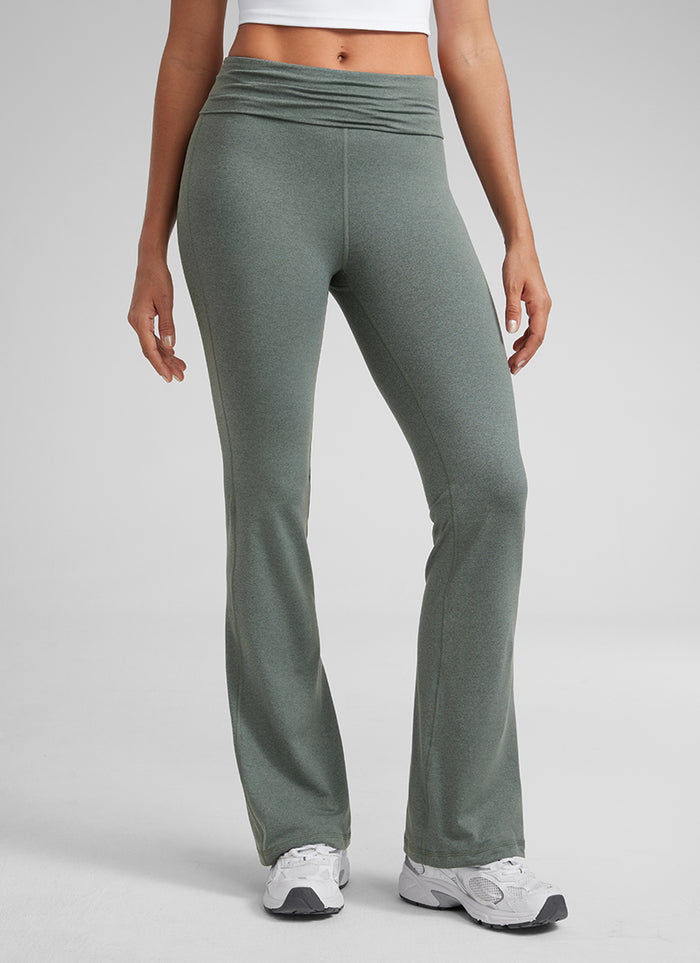 CRZ YOGA Womens Cloud Jersey Foldover Waist Bootcut Flare Pants 31" Grey Sage