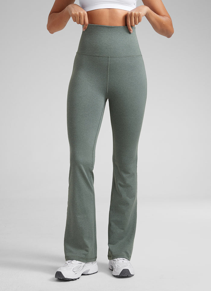 CRZ YOGA Womens Cloud Jersey Foldover Waist Bootcut Flare Pants 31" Grey Sage