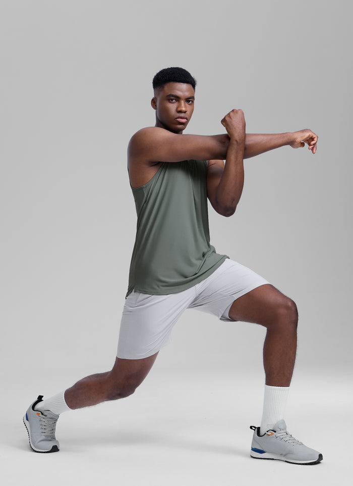 CRZ YOGA Men's Train Classic Fit Quick Dry Sleeveless Tank Grey Sage
