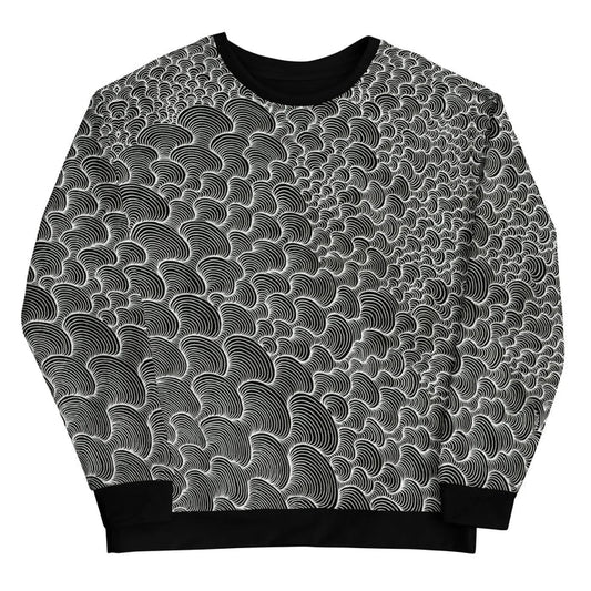 A hypnotic arrangement of overlapping, scalloped forms creates a dizzying illusion of depth reminiscent of topographical maps (or stylized ocean waves). Contact us with accessibility feedback, we'd love to help!