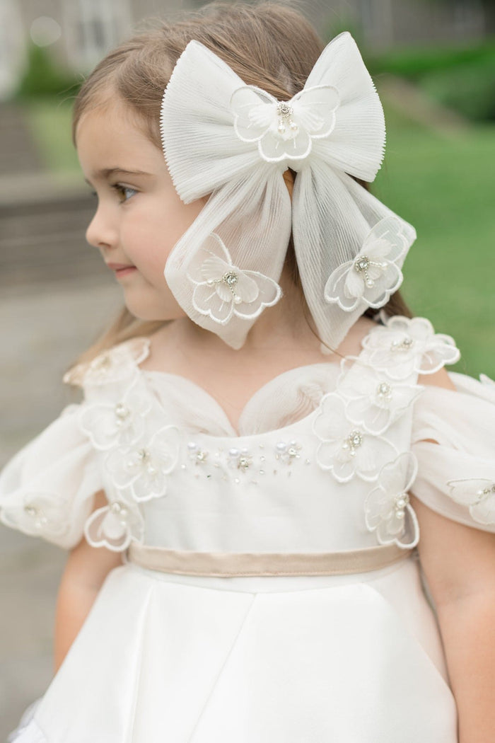Constanza White Tulle Hair Bow - Petite Maison Kids