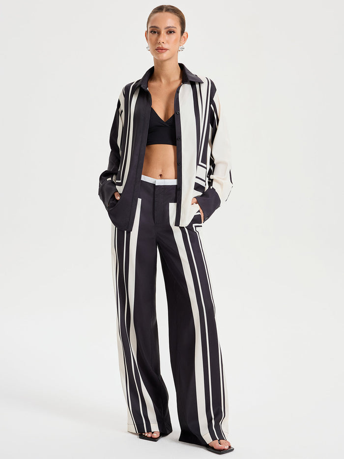 Contrast Striped Mid-Waist Wide-Leg Pants