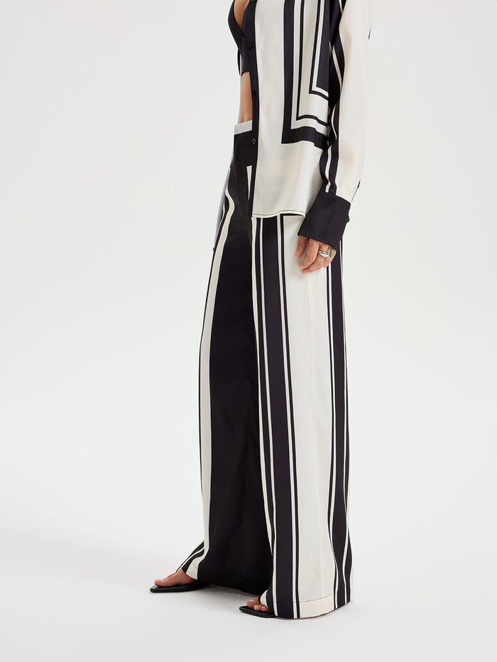 Contrast Striped Mid-Waist Wide-Leg Pants