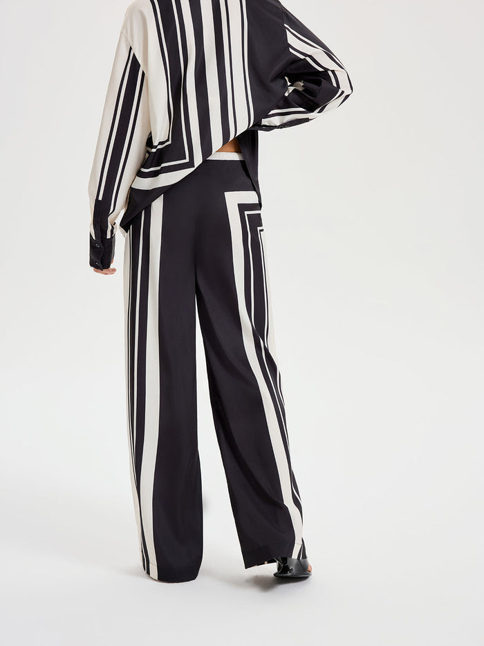 Contrast Striped Mid-Waist Wide-Leg Pants