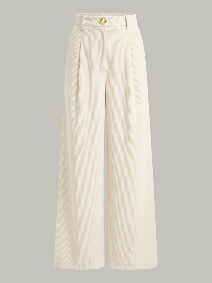 Corduroy Wide-Leg Pleated Pants
