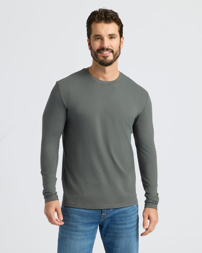 Man modeling Classic Long Sleeve Crew Neck 3-Pack.
