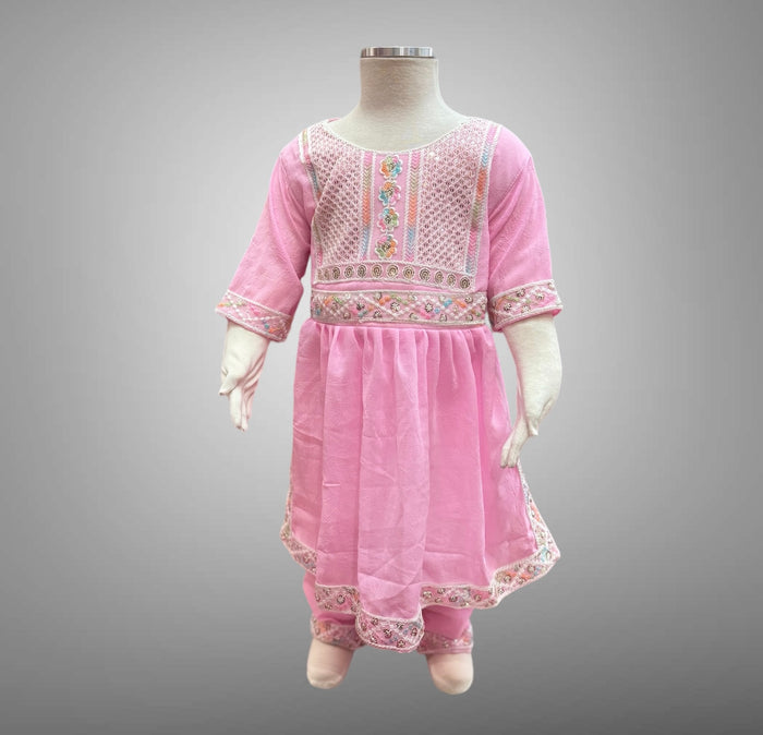 Cotton Embroidered Carnation Pink Girl's Salwar Suit