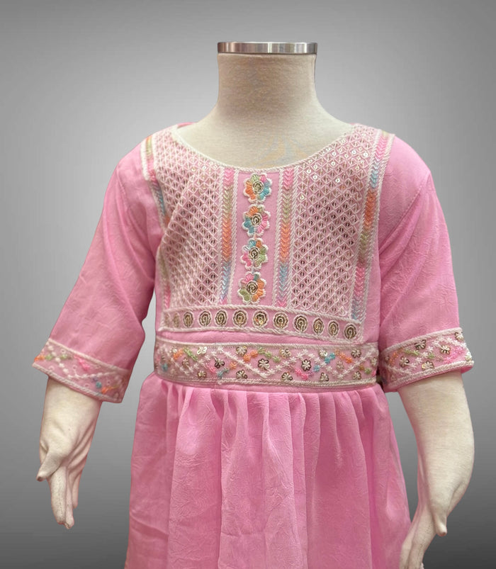 Cotton Embroidered Carnation Pink Girl's Salwar Suit