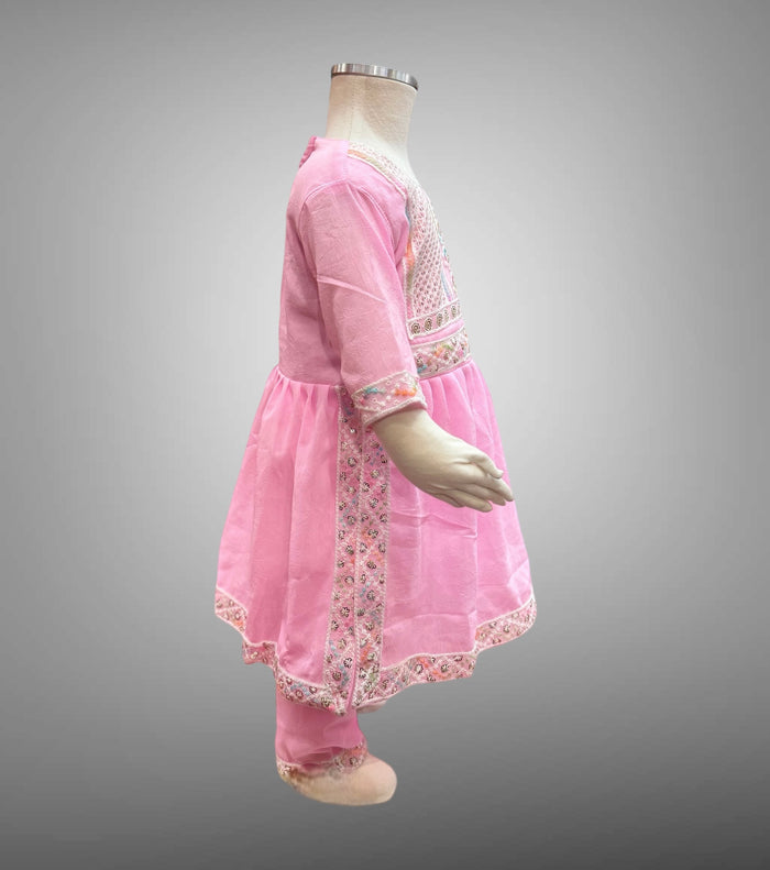 Cotton Embroidered Carnation Pink Girl's Salwar Suit