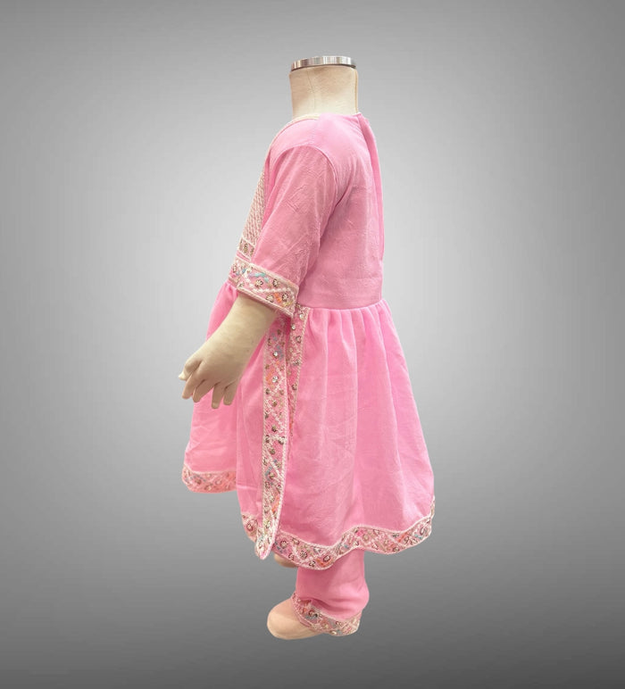 Cotton Embroidered Carnation Pink Girl's Salwar Suit