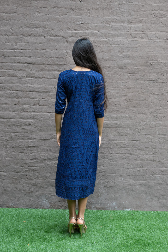 Cotton Georgette Embroidered Navy Blue Gown