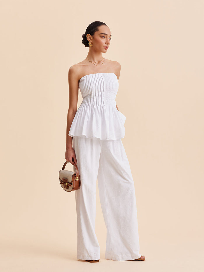 Cotton Mid-Waist Wide-Leg Pants With Pockets