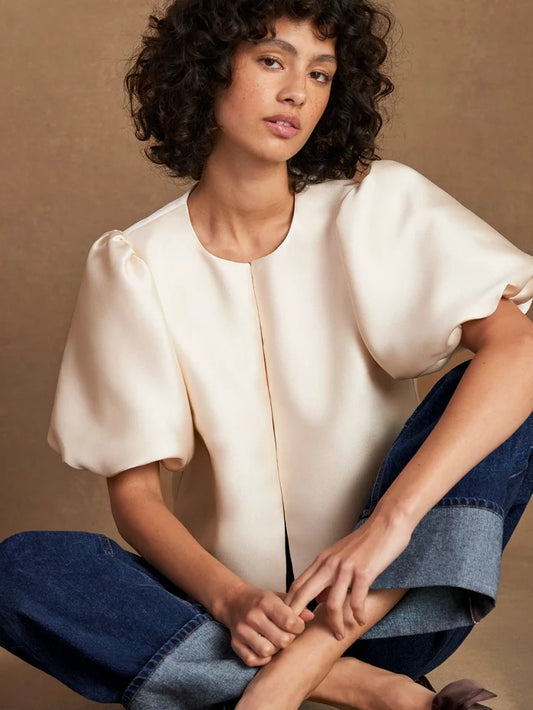 Cream Puff Sleeve Shell Top