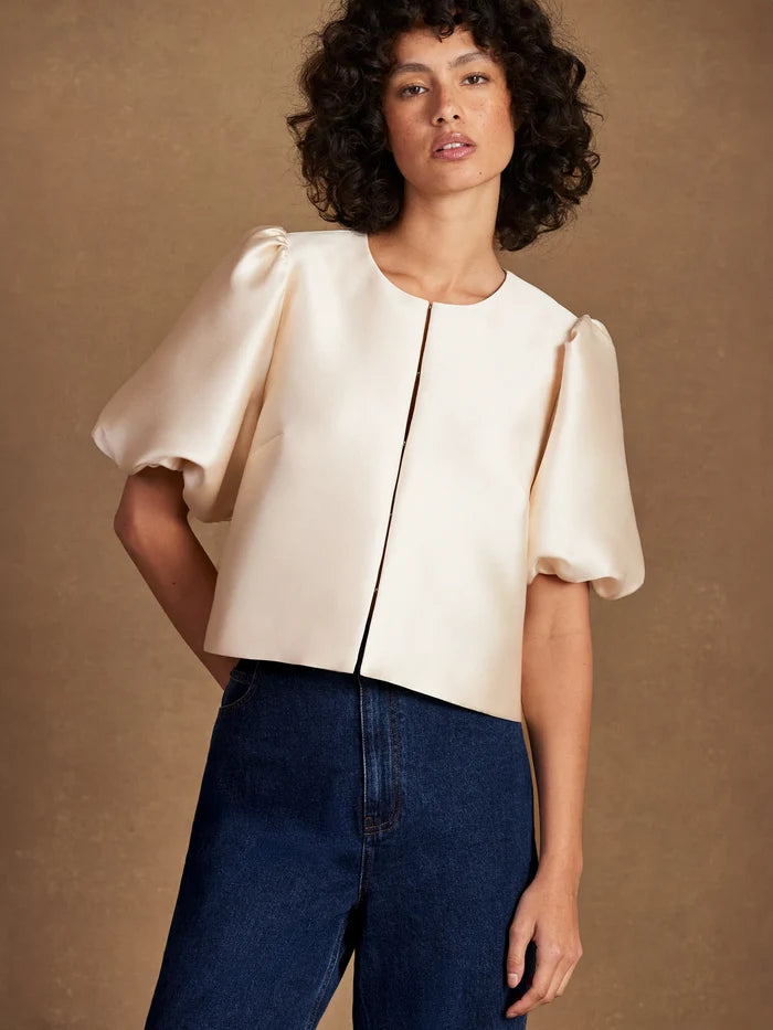 Cream Puff Sleeve Shell Top