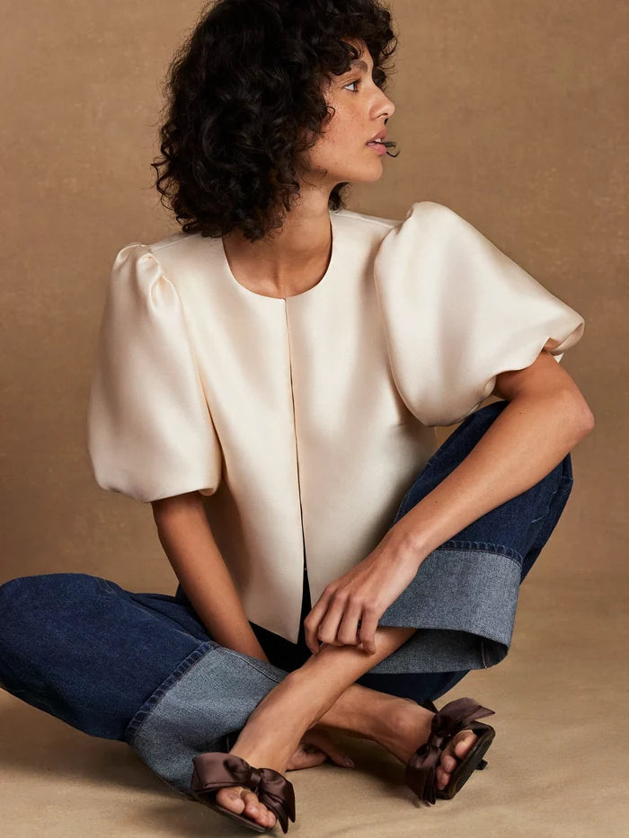 Cream Puff Sleeve Shell Top