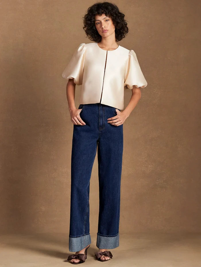 Cream Puff Sleeve Shell Top