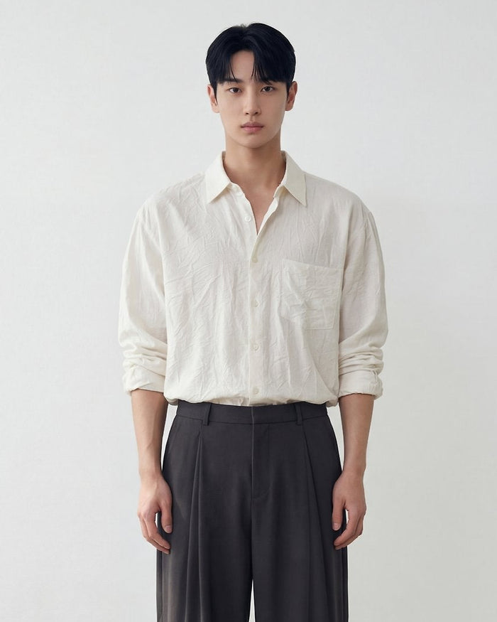 Crinkle Cozy Semi-Wide Shirt