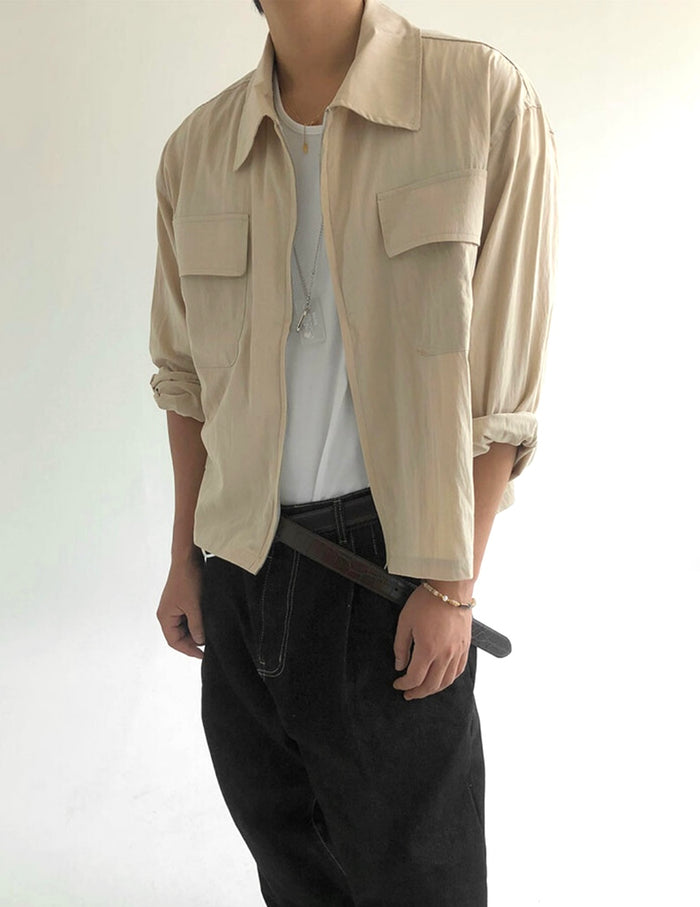 Cropped Nylon Zip Shirts Jacket
