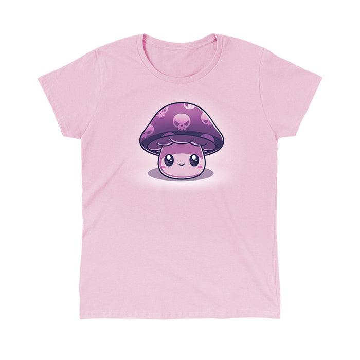Classic Cotton T-shirt_TeeTurtle Deadly Little Mushroom light pink t-shirt featuring a cute smiling little mushroom with a purple cap that has skulls on it