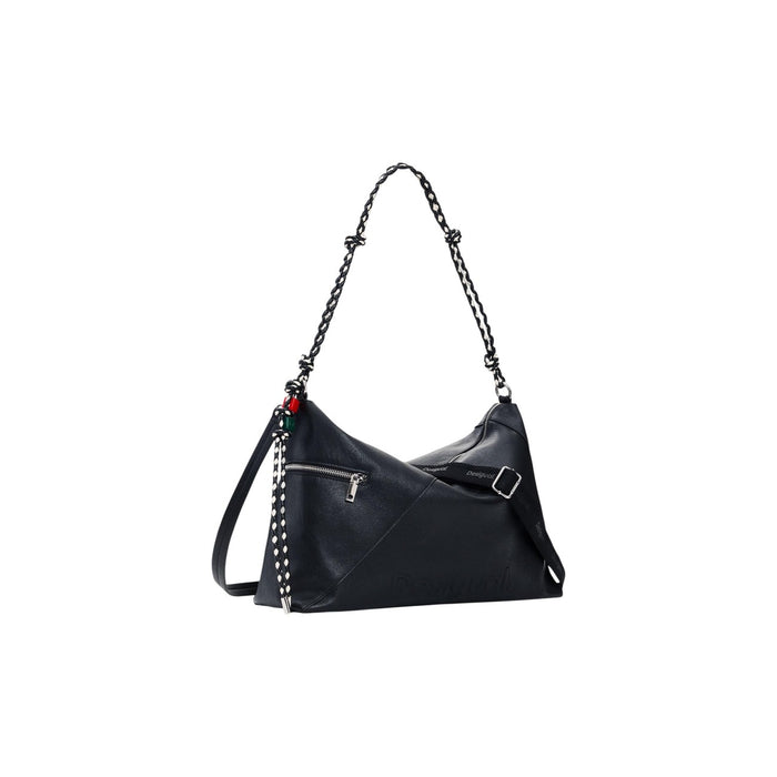 Image 2 : Sac Desigual noir géométrique trapèze détail anses chaîne et fermeture zip — delvale