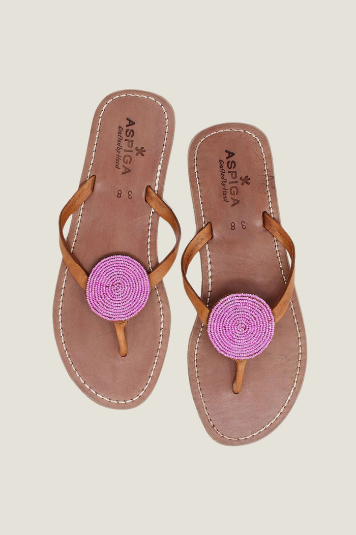 Disc Leather Sandals | Pink - Aspiga