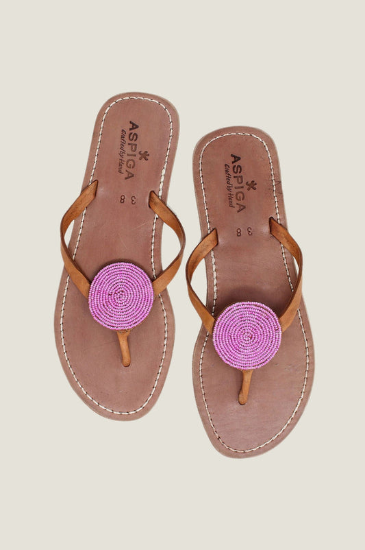 Disc Leather Sandals | Pink - Aspiga