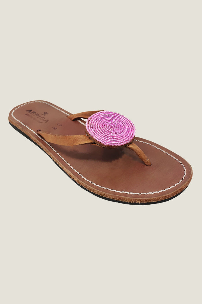 Disc Leather Sandals | Pink - Aspiga