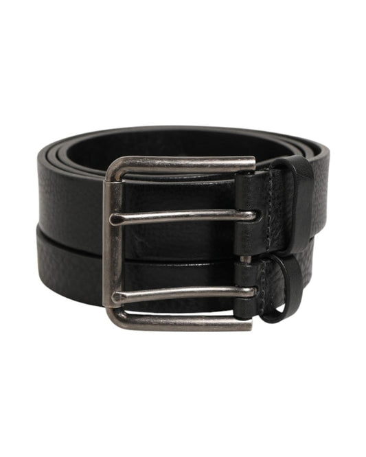 Dolce & Gabbana Black Double Strap Leather Silver Buckle Belt
