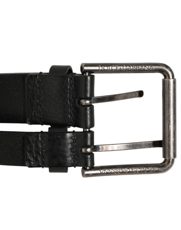 Dolce & Gabbana Black Double Strap Leather Silver Buckle Belt