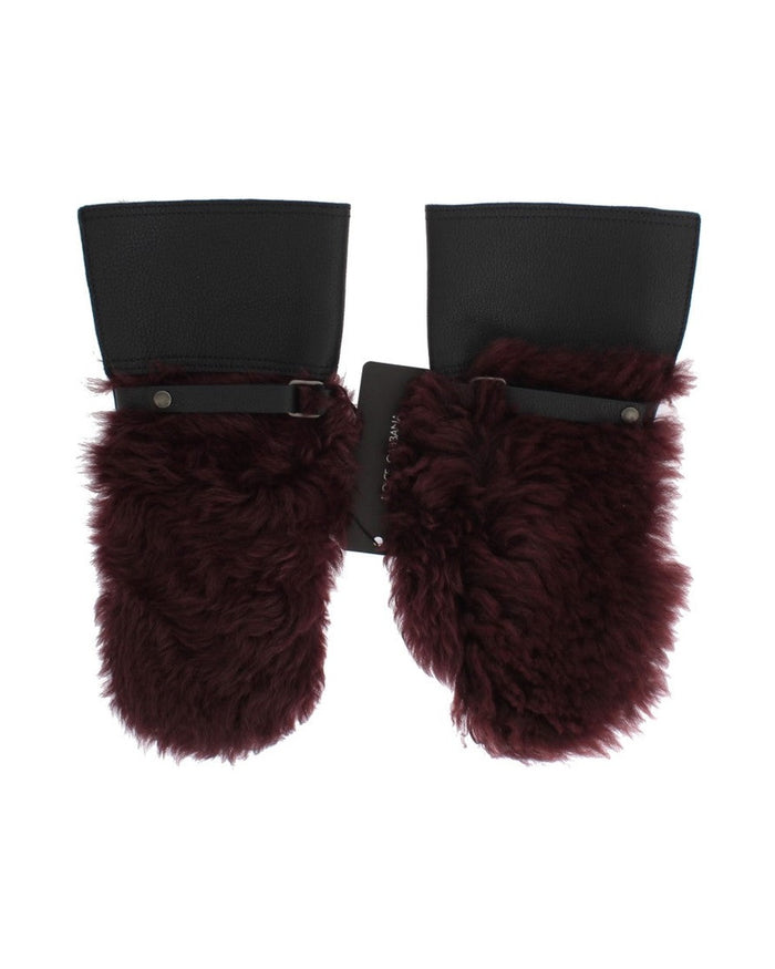 Dolce & Gabbana Black Leather Bordeaux Shearling Gloves