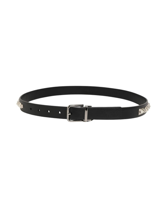 Dolce & Gabbana Black Leather Studded Silver-Tone Buckle Belt
