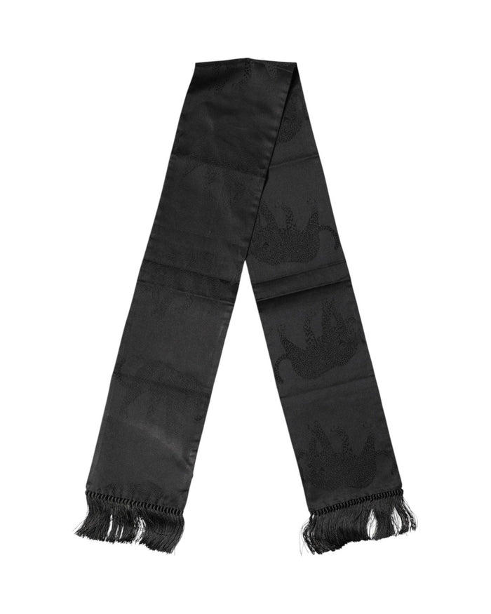 Dolce & Gabbana Black Satin Silk Fringes Neck Foulard Scarf