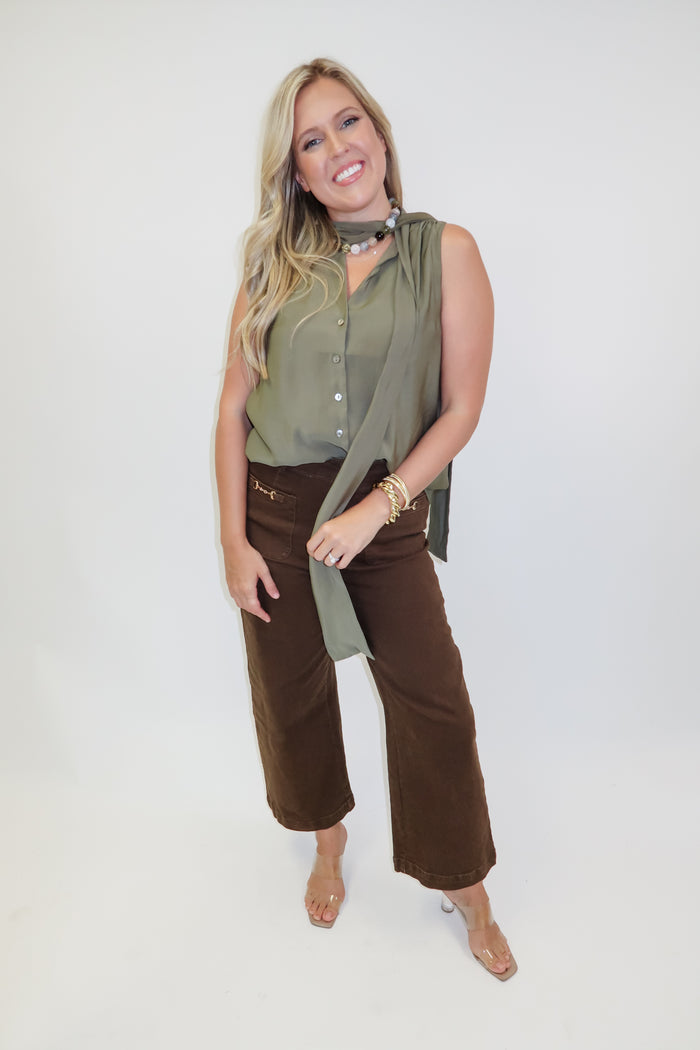 Downtown Days Stretch Pants with Hardware Pocket Trim - The Pink Tulip Clothing