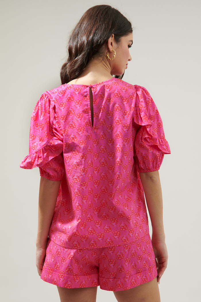 Driftwood Pitaya Mooney Ruffle Puff Sleeve Blouse