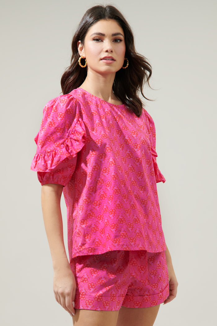 Driftwood Pitaya Mooney Ruffle Puff Sleeve Blouse