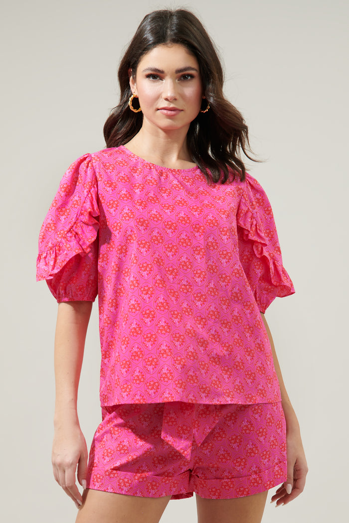 Driftwood Pitaya Mooney Ruffle Puff Sleeve Blouse
