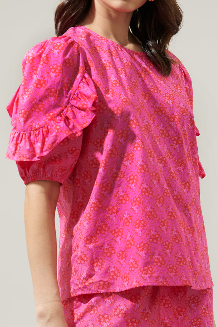 Driftwood Pitaya Mooney Ruffle Puff Sleeve Blouse