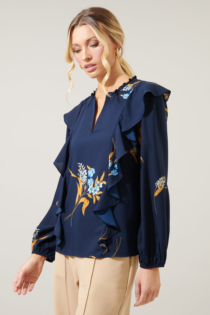 Dusk Bloom Floral Wilhem Ruffle Blouse