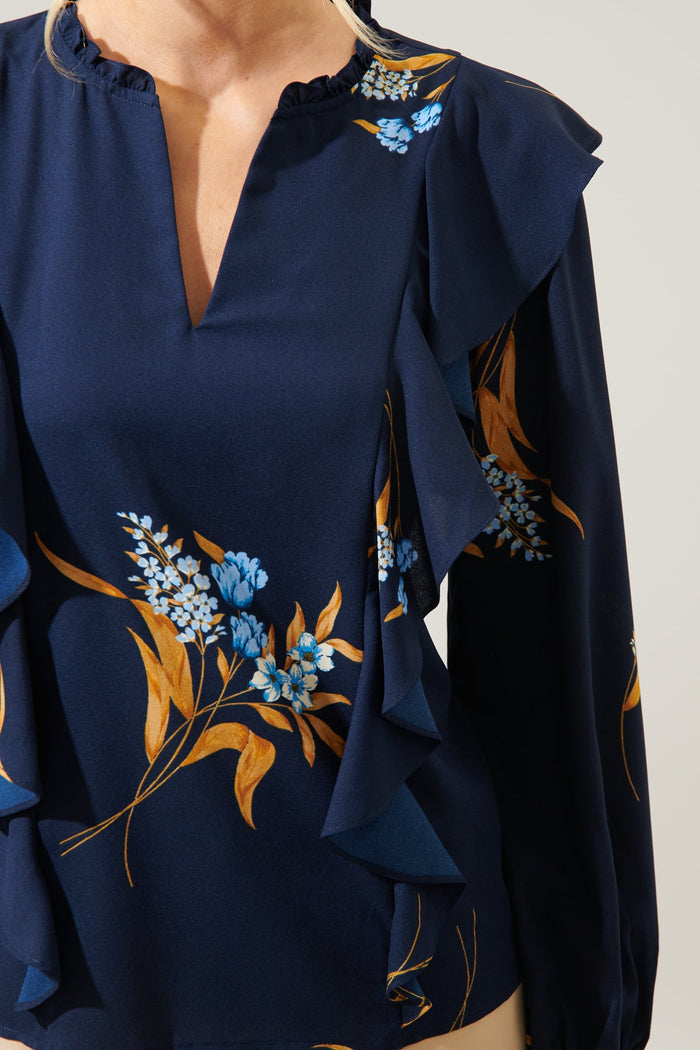 Dusk Bloom Floral Wilhem Ruffle Blouse