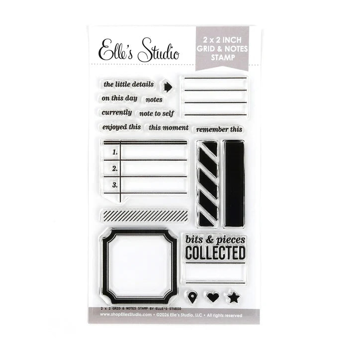 Elle's Studio | 2 x 2 inch Grid & Notes 4 x 6 inch Stamp