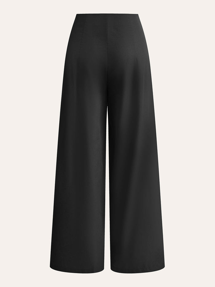 Embroidered High-Waist Wide-Leg Pants