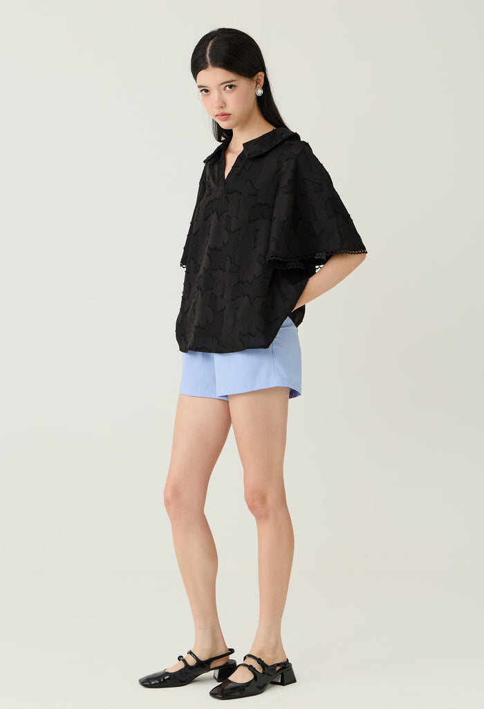 Embroidered Scallop Trim Short Sleeve Top
