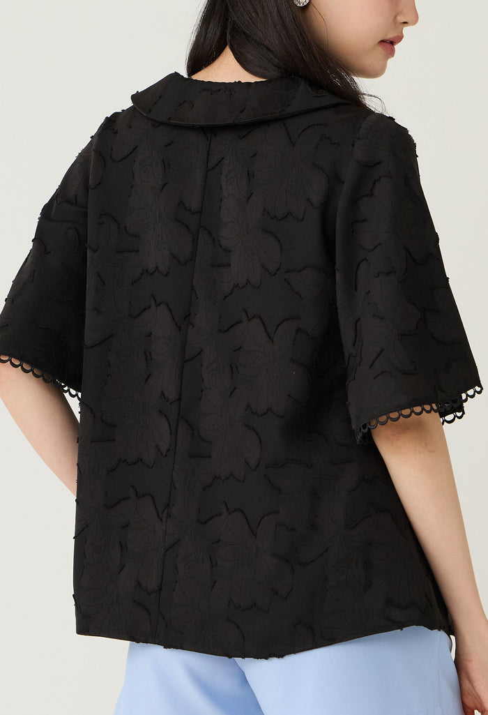 Embroidered Scallop Trim Short Sleeve Top