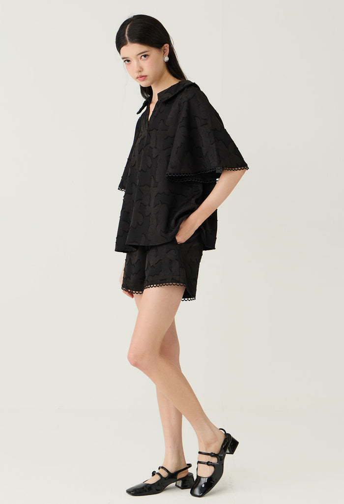 Embroidered Scallop Trim Short Sleeve Top