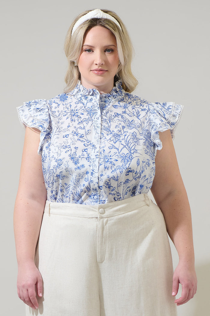 Eve Floral Dacey Button Up Top Curve
