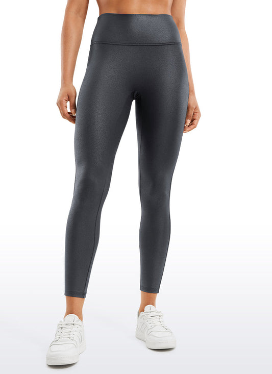 CRZ YOGA Women Butterluxe Matte Faux Leather No Front Seam Leggings 25'' Mysterious Grey Foil Pattern