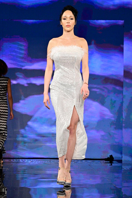 Featherlight Pearl Sequin Gown