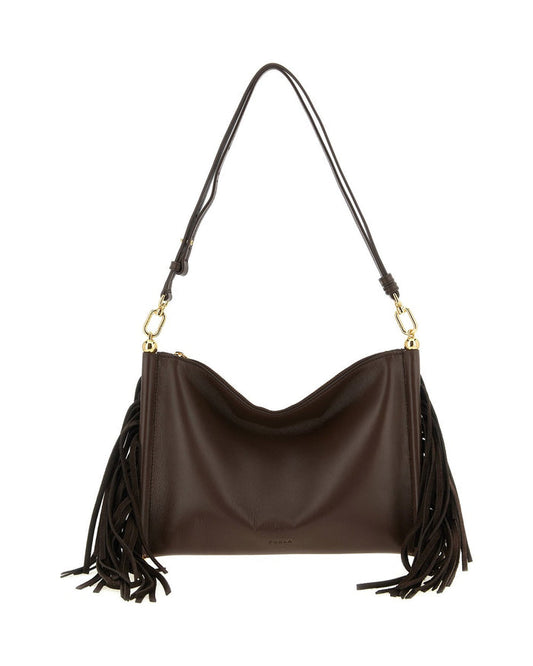 Furla Brown Lamb Leather Shoulder Bag