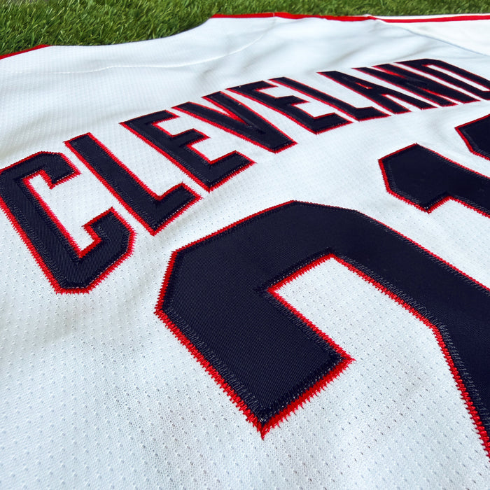 Baseball jersey with 'Cleveland' and number '10' on a grass background